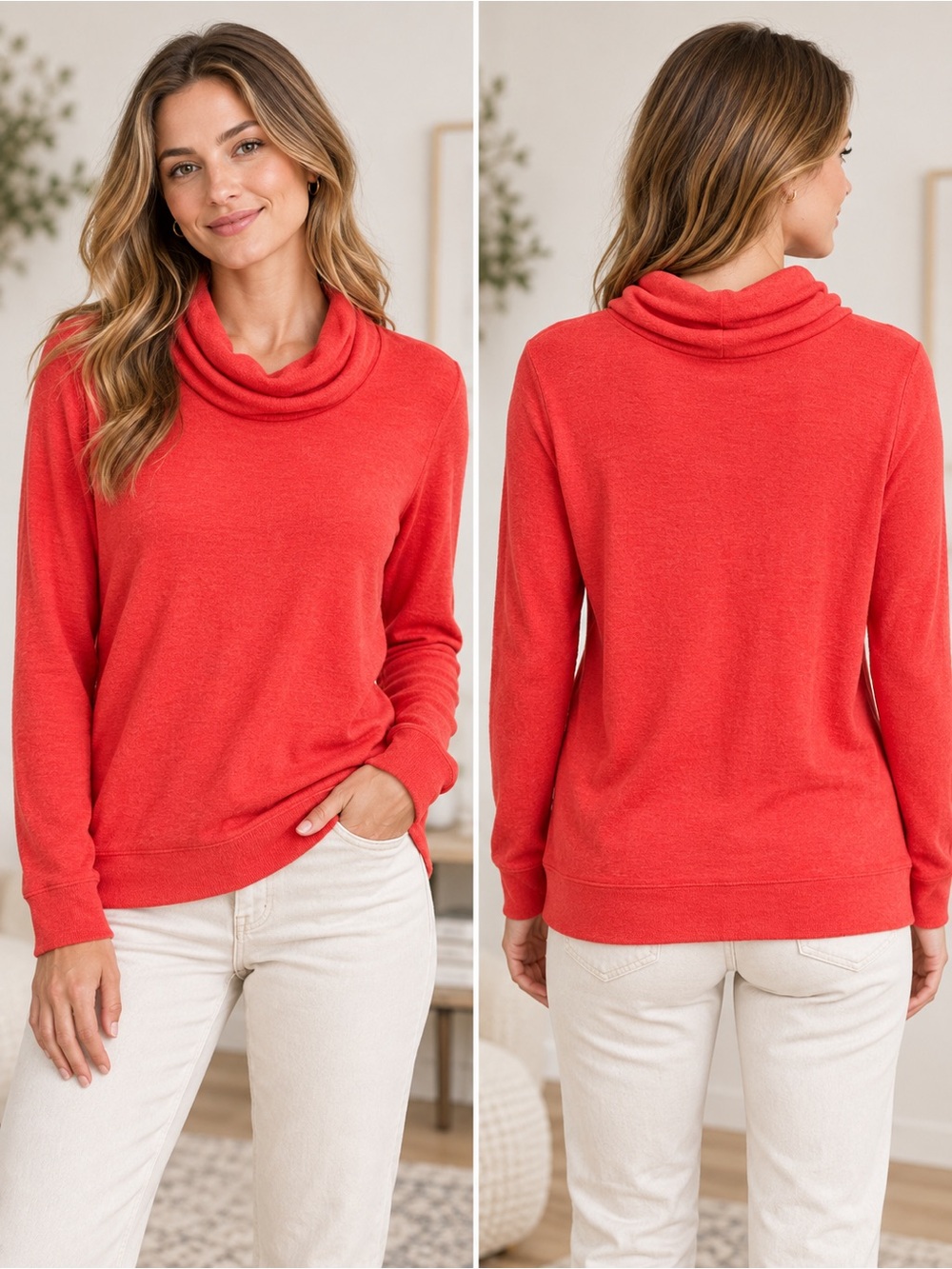 Sunday in Brooklyn Women’s Coral Cowl Neck Long Sleeve Top Size M